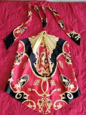 Halter Scarf Print Top - Size 4 - INC International Concepts Red Black & Gold